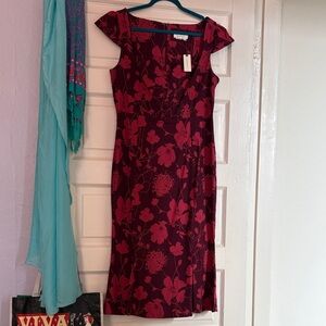 Anthropologie Burgundy Floral Cecily Midi Dress